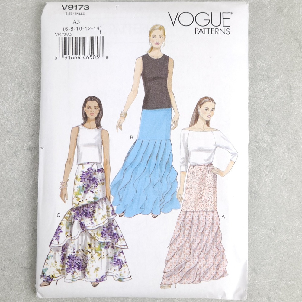 Vogue V9173 Tiered Ruffle Maxi Skirt Sewing Pattern Formal Evening Mermaid 6-14